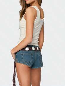 Women's Y2K Sequin Beaded Tank Top U Neck Sleeveless Backless Sparkly Crop Tops Summer Going Out Clubwear - 杏色 - 查看 6