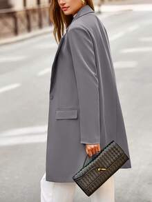 Women's Spring Fall Long Blazer Jackets Long Sleeve Lapel Pockets Loose Fit Work Casual Blazers Outerwear Western Outfits For Women - 灰色 - 查看 2