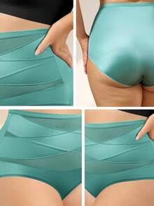 QUASTI 4 chiếc/gói quần lót cạp cao không đường may, nhiều màu sắc, phối lưới đan chéo, co giãn 4 chiều, cỡ 1XL-5XL - Nhiều màu - Xem 8