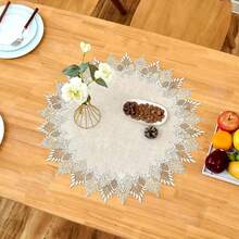 1pc 100% Polyester Embroidered Lace Cutwork Round Placemat, Candle Mat, Round Tablecloth, Vintage Bohemian Style, Suitable For Dining Table, Coffee Table, Vanity, Living Room, Home Decor, Holiday Party, Picnic, Family Gathering, Wedding Gift