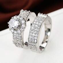 خاتمان فاخران مرصعان بالزركونيا، خواتم خطوبة وزواج مرصعة بزركونيا كبيرة