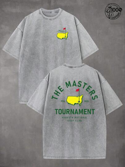 "THE MASTERS" Golf Pattern, Golf Shirt, Men's And Women's T-Shirts, 230G Wash Cotton High-Quality Cotton Printed T-Shirts, Men's Summer Clothing, Comfortable T-Shirt, Suitable For Street Retro And Outdoor Sports And Leisure, Y2K Style Outfit, Ball Sports T-Shirts, Perfect Gifts.