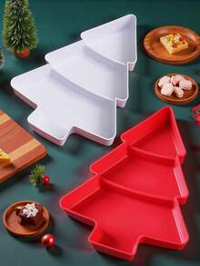 Tavă multicompartimentată în formă de brad de Crăciun pentru fructe uscate, gustări și dulciuri, potrivită pentru servirea mâncării, gustărilor, băuturilor, sushi, pizza, deserturilor, prăjiturilor și pâinii, tavă pentru micul dejun, tavă pentru cafea, tavă pentru ceai, platou pentru delicatese, ustensile de bucătărie de uz casnic, platou de servire reutilizabil cu atmosferă festivă, Crăciun 1 buc.