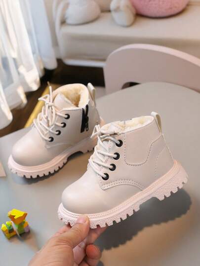 幼儿/儿童靴子，儿童鞋，带侧拉链和系带，毛绒衬里，温暖休闲时尚女童靴