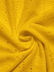 女士纯色半拉链休闲长袖镂空提花连帽衫 - 黃色 - 查看 5