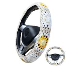 Handmade Crochet White  Moon And Sun Car Steering Wheel Covers Universal 14-15 Inch For Women And Men