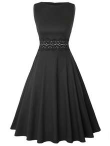 Women's Elegant Floral Lace A-Line Midi Skirt, Suitable For Party Cocktail Dresses - 黑色 - 查看 4