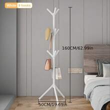 1pc White 9-Hook Floor Standing Coat Rack, Minimalist Single Rod Bedroom Clothes Hanger - No Installation Required, Sturdy Household Clothing/Hat/Bag/Towel Hooks With 360° Rotating Hooks, Free-Standing Coat Rack, Size: 62.3*19.69in, Daily Balanced Garment Hanging - Multicolor - View 14