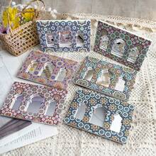 1pc Rectangular 3-Sided Bohemian Floral Pattern Ceramic Embossed Decorative Mirror With Hanging Board, Suitable For Home Decor, Daily Use And Holiday Gifts