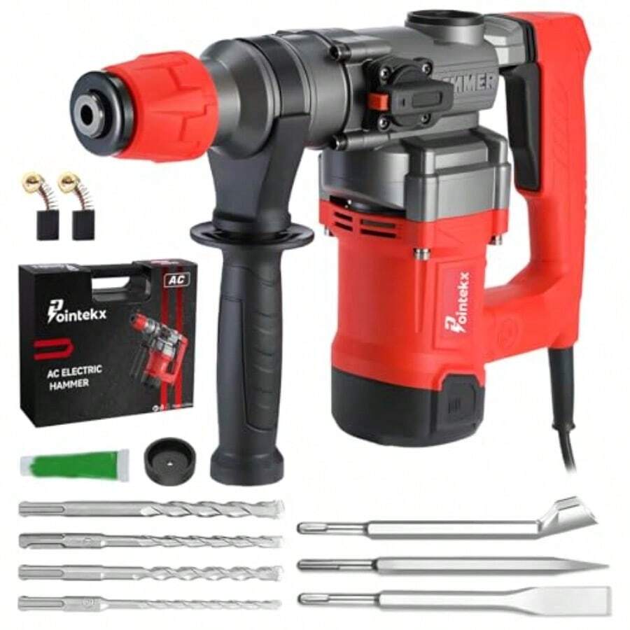 POINTEKX Taladro Rotomartillo Alambrico1980W Martillo Perforador SDSPlus Autoblocante Mandril 2 en 1 Rotomartillo Cincelador Multifuncional Con Broca Percutora y Escobilla de Carbón - como en la foto - Ver 1