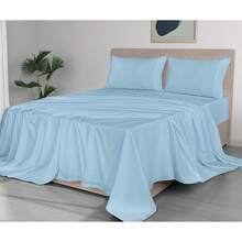 Almaya: Juego de Sábanas de Microfibra Suave de Lujo con Doble Cepillado / 1800 Hilos de Alta Calidad y Bolsillo Lateral para Accesorios (Azul Cielo, King Size) - Pistacho - Ver 3