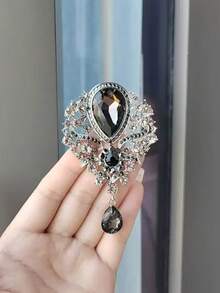 1pc Vintage Crystal Large Water Drop Pendant Brooch, Randomly Studded With Rhinestones, Fashion Accessory - Multicolor - View 5