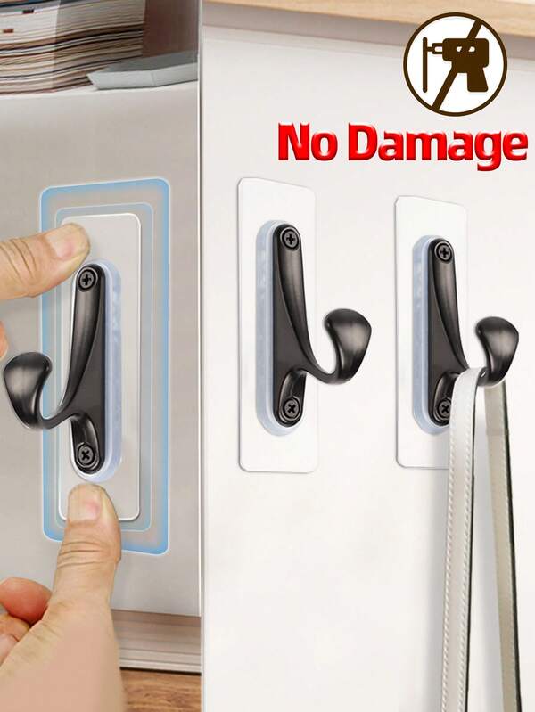 meike 2pcs No Drill Aluminum Alloy 4-Color Adhesive Hooks, Waterproof Bathroom Hooks For Hanging Clothes, Bags, Towels, Max Load 5KG, Suitable For Bathroom, Kitchen, Bedroom