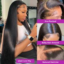 200 Density 40 Inch13x4 13x6 HD Lace Front Wigs Glueless Human Hair Pre Plucked With Baby Hair 200 Density Transparent Bone Straight Lace Frontal Wigs For Women Natural Black Color - 自然色&黑色系 - 查看 5