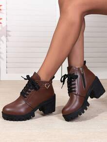 2024新款时尚中跟防滑防水靴，轻便舒适，保暖内衬，适合秋冬 - 棕色 - 查看 4