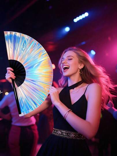 2个/1个全息激光彩色手扇，大型可折叠手扇，拍手声响亮，适合舞蹈表演，高品质布艺折叠扇，激光尼龙布拍手手持扇，可折叠工艺手扇，适合地面行走、降温装饰、彩虹服装、俱乐部派对、滑稽剧、奇趣酒吧、舞蹈配件、家居装饰配件、男女舞蹈爱好者礼物、家居装饰、节日派对礼物