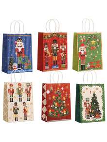 6/12/18 piezas, Bolsa de tela con estampado de Cascanueces, Bolsa de regalo para fiesta de Navidad, Bolsa de papel kraft con dibujos animados, Suministros para fiesta de Navidad - Multicolor - Ver 11