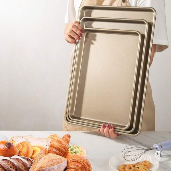 1 pieza Bandeja para hornear, Bandeja de horno de acero al carbono antiadherente, Bandejas para galletas comerciales para hornear, Bandeja rectangular para hornear pasteles, pasteles, pan - Resistente y fácil de limpiar