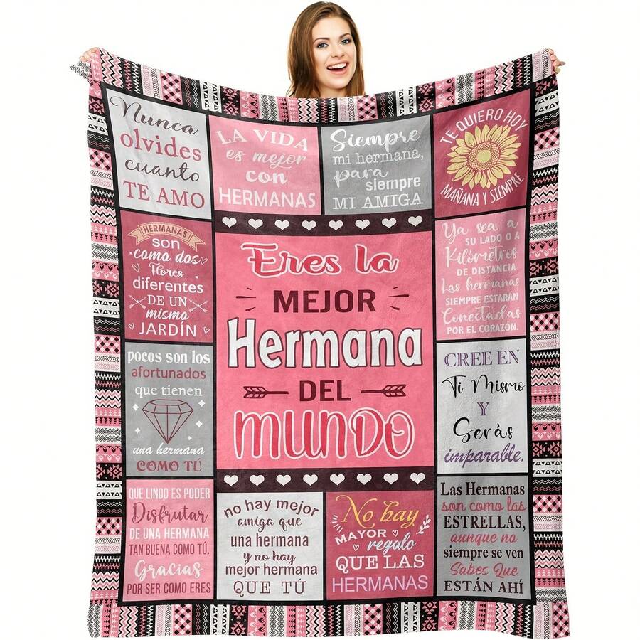 Heartfelt Sister's Gift,Modern Style, Versatile,Super Soft Flannel Printed 3D Blanket, As Birthday Gifts, Family, Wedding, Souvenir Blankets, Polyester Blankets Suitable For All Seasons, Washable, Machine Washable, Lightweight, Breathable, Comfortable, Warm, Unique, 280gsm For Him, Her Personalized Ideal Gifts For Her,Perfect Nap, Camping, Travel, Home, Daily Life, Office Decoration, Birthday, Anniversary, Valentine's Day, Thanksgiving, Christmas, Halloween, Wedding, New Year Gifts ,Sofa,Bed,Car,Bedroom,Living Room,Office,  Outdoor Camping, Beach,Wall Decoration - Nhiều màu 5 - Xem 1