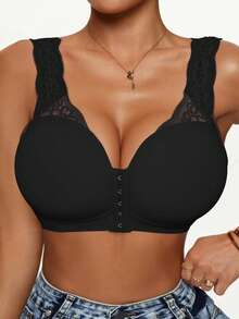 女士无缝聚拢文胸 - 光滑无钢圈后背闭合可调节舒适贴合 - 黑色 - 查看 4