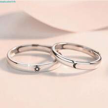 925 Silver Plated Sun And Moon Couple Ring With Adjustable Open Setting - Bạc - Xem 1