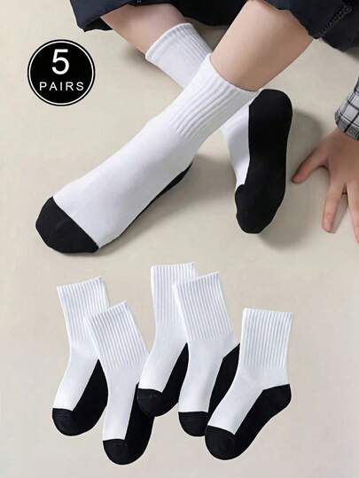 5/10 Pairs Kids Soft Comfortable Mid-Calf Socks, Casual & Sports Socks For All Seasons, Versatile School Socks