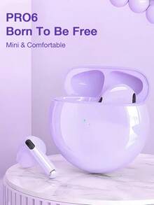 سماعات أذن لاسلكية استريو HiFi من GENAI PRO6 TWS، سماعات أذن لاسلكية مع إلغاء الضوضاء، مع ميكروفون، مقاومة للماء بمعيار IPX5، مناسبة للرياضة والنساء والفتيات، باللون البنفسجي - متعدد الألوان - مشاهدة 13