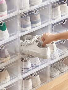 1/6/12 piezas Cajas de plástico transparente para zapatos en el dormitorio, cajas plegables y de almacenamiento para zapatos, con tapas abatibles, gabinetes de zapatos transparentes colocados debajo de la cama.