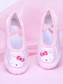 Sanrio A Pair Of Children's Hello Kitty Dance Shoes, Girls' Soft Soled Lace Ballet Shoes, Practice Cat Paw Shoes, Dance Yoga Shoes