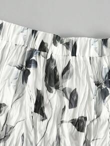 Women's Fashionable Printed Pleated Skirt, Versatile And Elegant Loose Fit, Slimming - 黑與白 - 查看 4