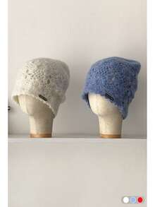 1pc Women's Handmade Hollow Knitted Beret Cap, Spring New Vintage Small Head Size Versatile Turban Head Wrap, Solid Color 3D Floral Boho Headwear, Sun Protection Breathable Openwork Hat