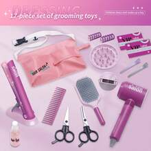 Kids Pretend Play Hairstyling Toy Set - Blow Dryer & Straightener, Girls Beauty Salon Makeup Dress Up Princess Accessories Gift Toys