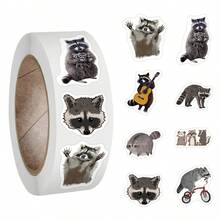 500入組卡通浣熊貼紙卷軟木板,日記,筆記本,筆記本,滑板,水瓶,電腦,手機,卡通貼紙卷