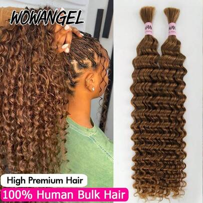 WOWANGEL #30 Tóc tết màu nâu 16-24 inch 90g Tóc người màu nâu sô cô la sóng dày để tết không có sợi ngang, tóc xoăn cho phụ nữ