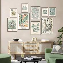 Sage Green Wall Art Prints Eclectic Decor, 9 PCS Sage Green Wall Decor Aesthetic, Green Matisse Wall Art Exhibition Poster Set, Bathroom, Hallway - Unframed