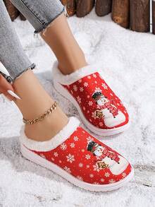 Pantuflas de mujer con diseño festivo de peluche - Pantuflas suaves y cálidas para damas con cierre deslizante - Zapatos cálidos de interior casuales para otoño/invierno - Rojo - Ver 6