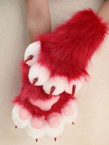 A Pair Of Furry Cat, Fox Paw Gloves - Suitable For Cosplay Halloween Fur Role Play, Rave Party Outfit Accessories And Animal Costume Set Accessories