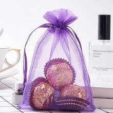2025Organza Gifts Bags Sets Of 50 Drawstring 4x6 Inch Pink For Baby Shower,Girl Birthday,Party Favors,Wedding,Bridal Shower,Graduation,Halloween,Bulk Sheer Fabric Mesh Tie Sack For Jewelry,Candy - 紫色 - 查看 5