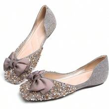 SAILING LU Square Toe Flats Shoes Rhinestoned Bowknots Ballet Flats For Women Studded Dress Shoes Comfort Light Weight LoafersChristmas - J-金 - 查看 10