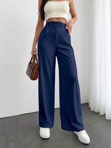 Sily Moda Women's Tailored Pantaloons With Italian Crossover Clasp Detail - 藏蓝色 - 查看 1