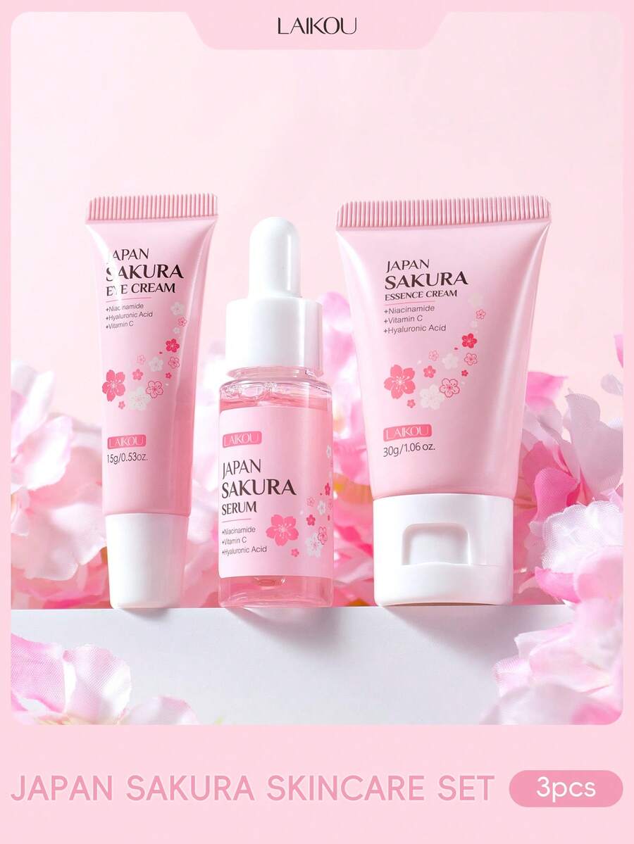 LAIKOU JAPAN 櫻花保養套組 (眼霜 & 精華面霜 & 精華液) 舒緩保濕抗老護膚禮盒 自我照護 SPA 面部護理套組