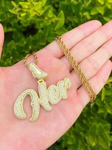DUBSS 1 Piece Iced Out Name Letter Necklace Pendant For Men Prong Setting Hip Hop Jewelry - Letter - View 8