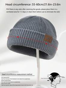 2pcs Men's Leather Patch W Pumpkin Knit Beanie, Soft, Fashionable, Warm, Suitable For Casual Wear In Autumn/Winter Fall - Black+Light Gray - View 4