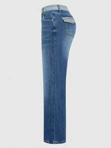 European And American Solid-Color Women's Casual And Fashionable, Loose Wide-Leg Pants, Versatile, Slightly Elastic And Comfortable, Straight-Cut Mid-Waist, Slimming And Taller, Denim Nine-Inch Pants - 藍色 - 查看 5