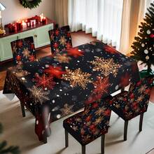 1/4/5/6/7/36pcs Christmas Large Snowflake Pattern Print Chair Cover/Slipcover Set, Suitable For Indoor Home, Restaurant, Hotel, Ideal Choice For Modern Daily Decor. Tablecloth Fits Square Dining Table, Elastic Chair Cover Is Washable.