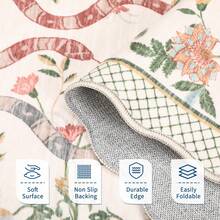 1Pcs Room Decor Modern Washable Scalloped Floral Snake Area Rug For Living Room Indoor Bedroom Foldable Floor Mats, Soft Low Pile Non Shedding Carpets For Offices Non-Slip Runner For Hallway Dorm - 米色 - 查看 7