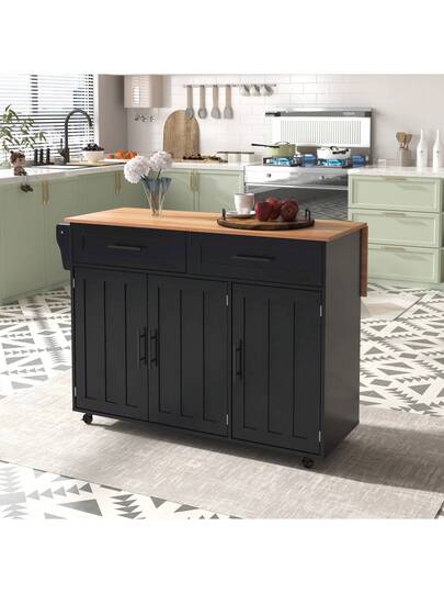 Kitchen Isl 129 71 91.5 Cm, Mobile Folding Tabletop, Drawers Storage Spaces, Trolley Metal Support Frame Height Adjustable Shelves, Kitchen, Dining Room view 6