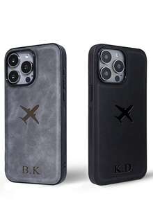 Customized Personalized Name Phone Case Compatible With IPhone 11 12 13 14 15 16 17 Pro Max Plus 17 Air 3D DIY Engraved Letters Initials Name Luxury Business Classic PU Leather Shockproof Case Festival Gifts For Lover Friends Family Yourself - 酒紅色 - 查看 6