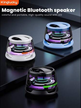 Kinglucky Altavoces inalámbricos Kinglucky con sonido envolvente, combo de 2 canales, pantalla a color RGB, pequeños, multifuncionales, con soporte para teléfono, con conector USB, alimentación por batería/USB de doble uso, batería de polímero de litio, 400 mAh, ≤36 V, 5 W, puerto de carga tipo C, control por botones, tipo pulsador, para TV, teléfono, tableta y ordenador.