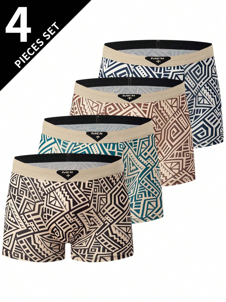 4pcs/Pack Men's Underwear Boxer Briefs, Comfortable Sports Shorts For Teenagers - Multicolor - View 1